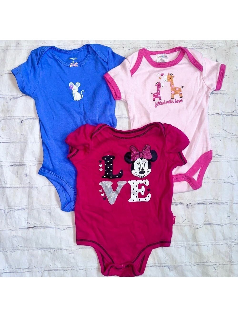 NWOT Infant Girl’s 0-3M Bodysuit Onesie Set Of 3 Bundle